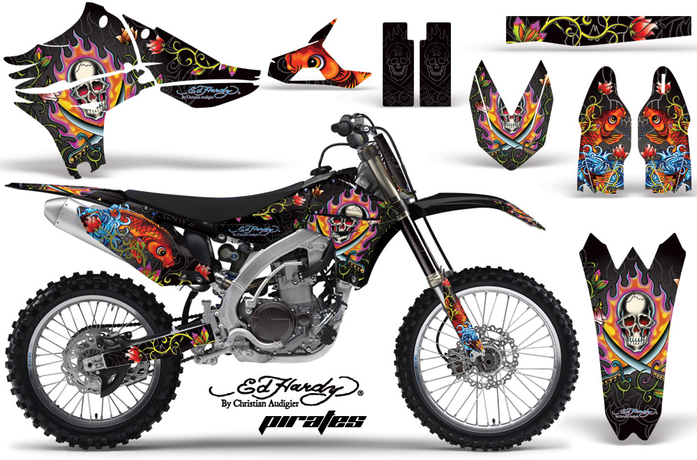 Yamaha YZ450F 2010 Graphics INSTALL-EDHARDY-PIRATES-BLACK-NP